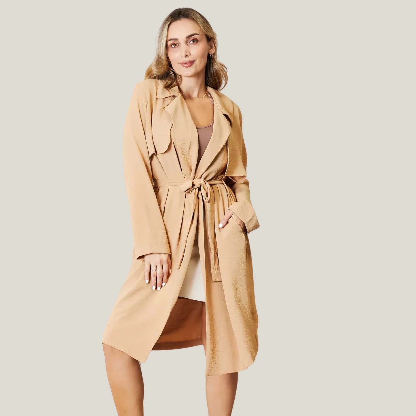 Culture Code Full-Length Trench Coat with pockets and adjustable tie waist