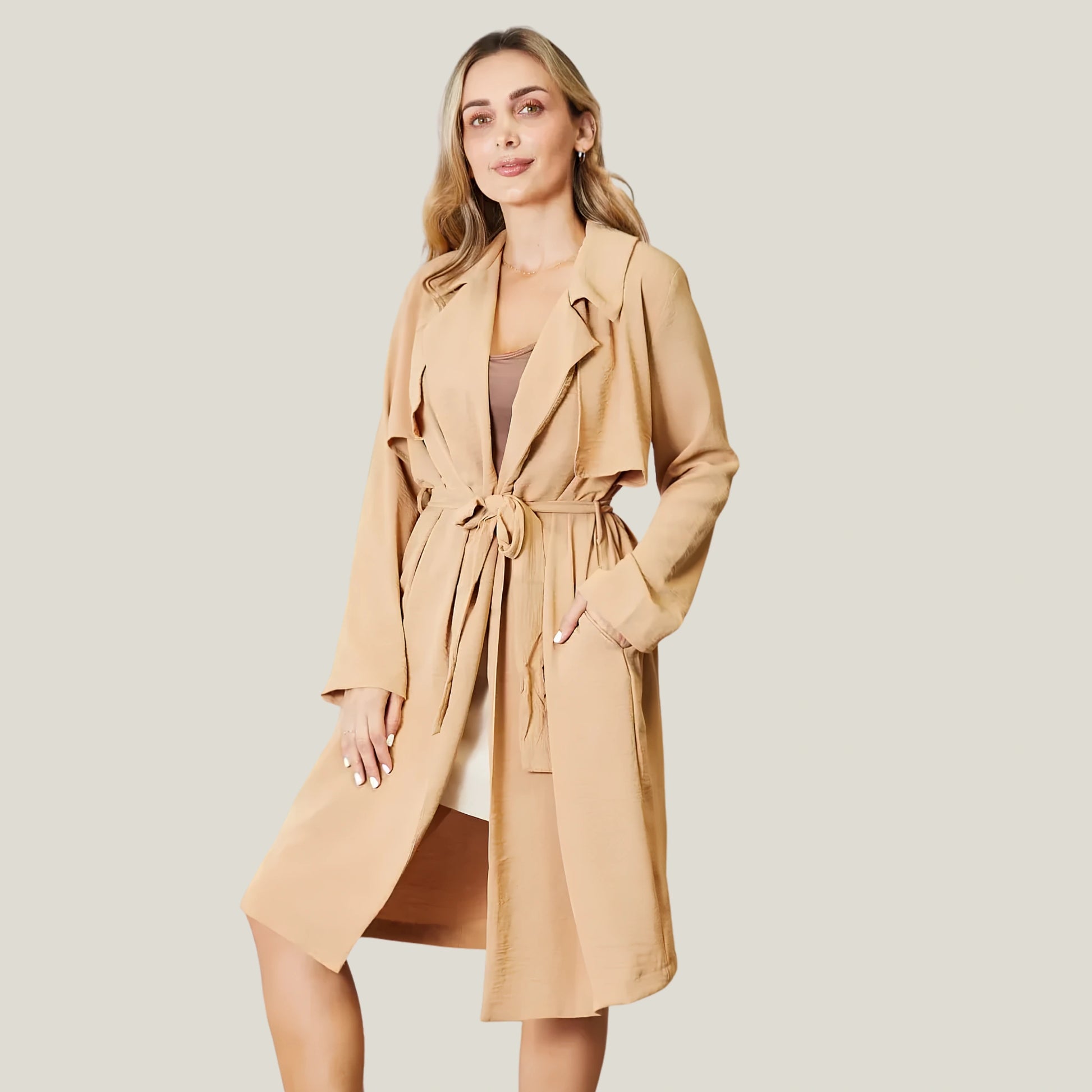 Culture Code Full-Length Trench Coat with pockets and adjustable tie waist