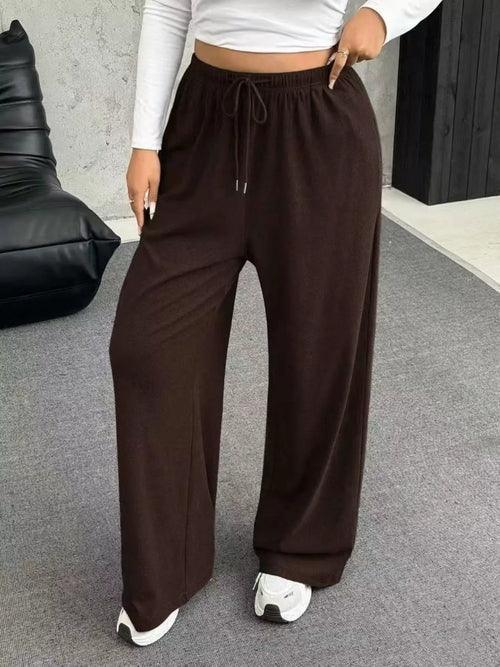 Full Size Drawstring Wide Leg Pants Plus Size 3XL / Brown