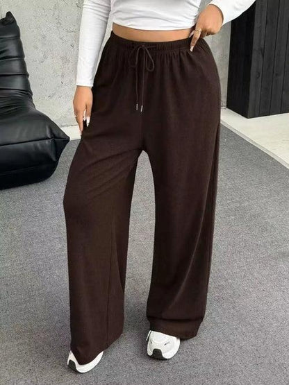 Full Size Drawstring Wide Leg Pants Plus Size 3XL / Brown