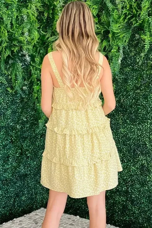 And The Why Ruffle Detailed Floral Babydoll Dress Pastel Yellow / S