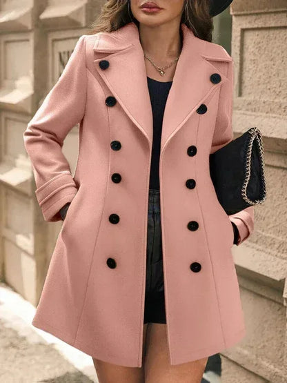 Double-Breasted Wool Blend Overcoat S / Pale Blush