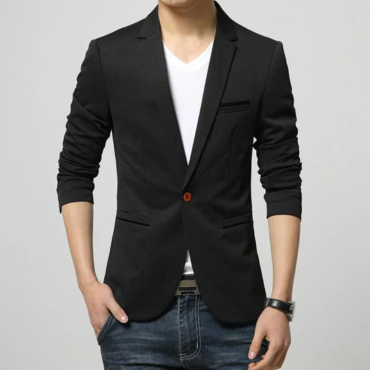 Mens One Button Slim Fit Blazer S / Black