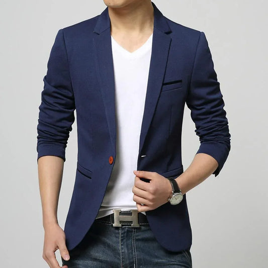 Mens One Button Slim Fit Blazer M / Navy