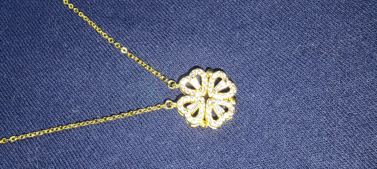 Lucky Clover- Four Leaf Heart Shape Necklace Gold Necklace
