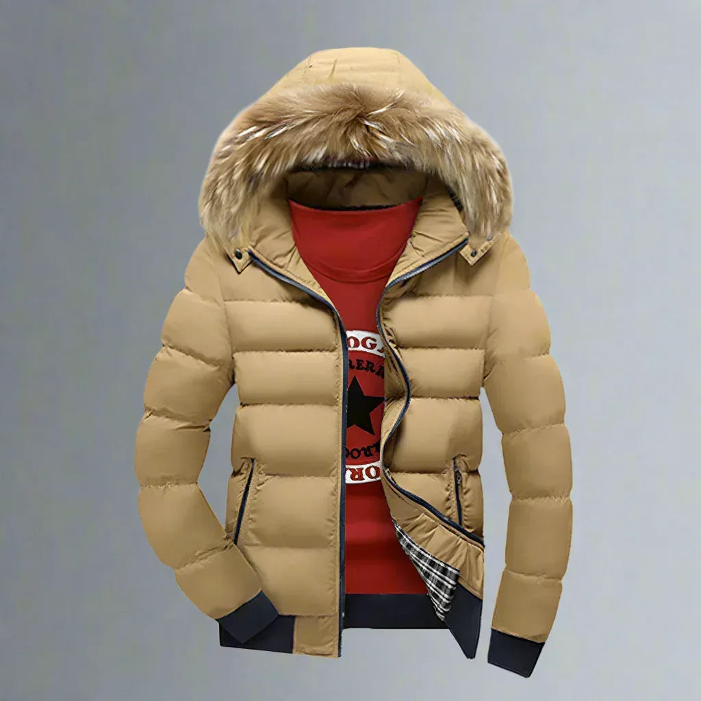Mens Two Tone Puffer Jacket with Removable Hood M / Red