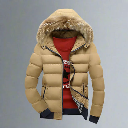 Mens Two Tone Puffer Jacket with Removable Hood M / Red