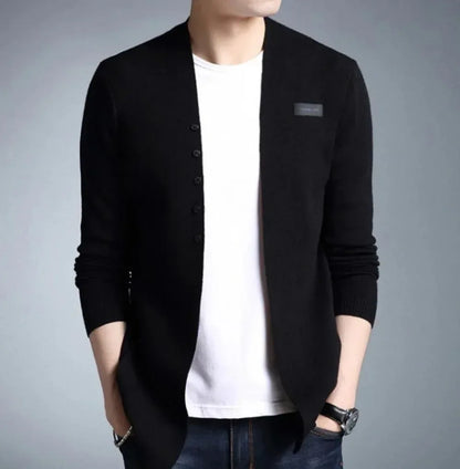 Mens Slim Fit Cardigan with Button Design S / Black