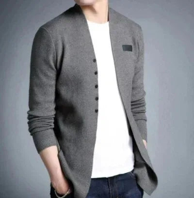 Mens Slim Fit Cardigan with Button Design S / Gray