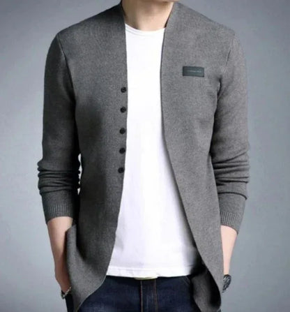 Mens Slim Fit Cardigan with Button Design S / Gray