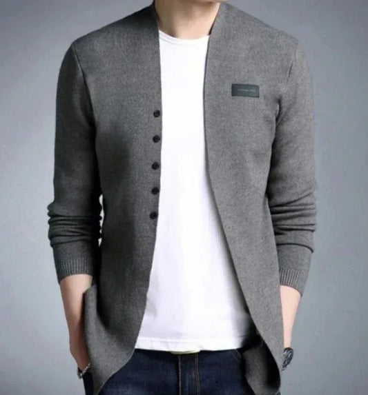 Mens Slim Fit Cardigan with Button Design S / Gray