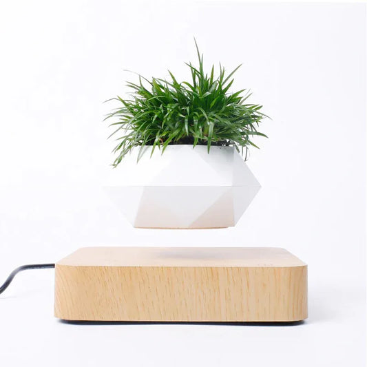 Novelty Levitating Rotation Flowerpot Magnetic Levitation FlowerPot Dark Grain Wood Base