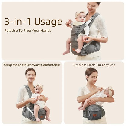 Ergonomic 3-in-1 Baby Carrier and Hipseat Grey Extension Belt