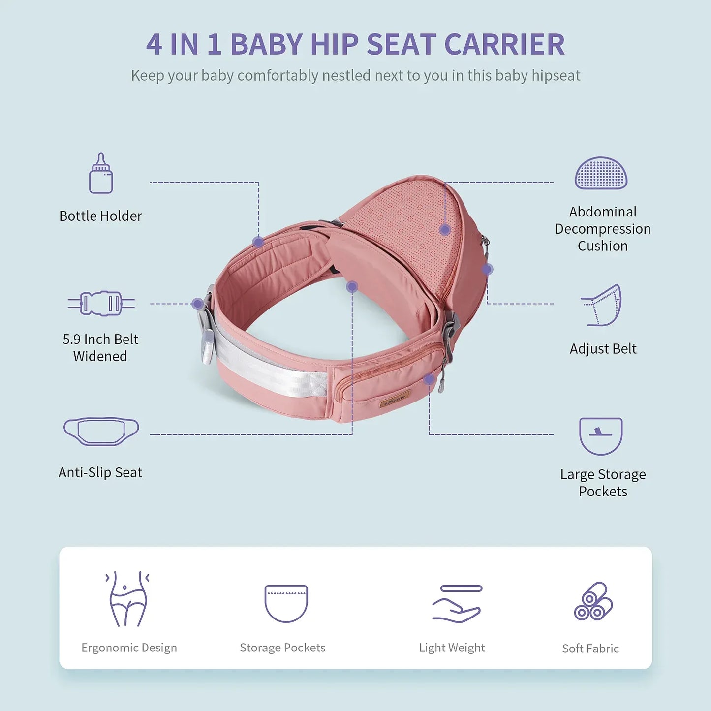 Fashionable Baby Hipseat Carrier Pink Clover