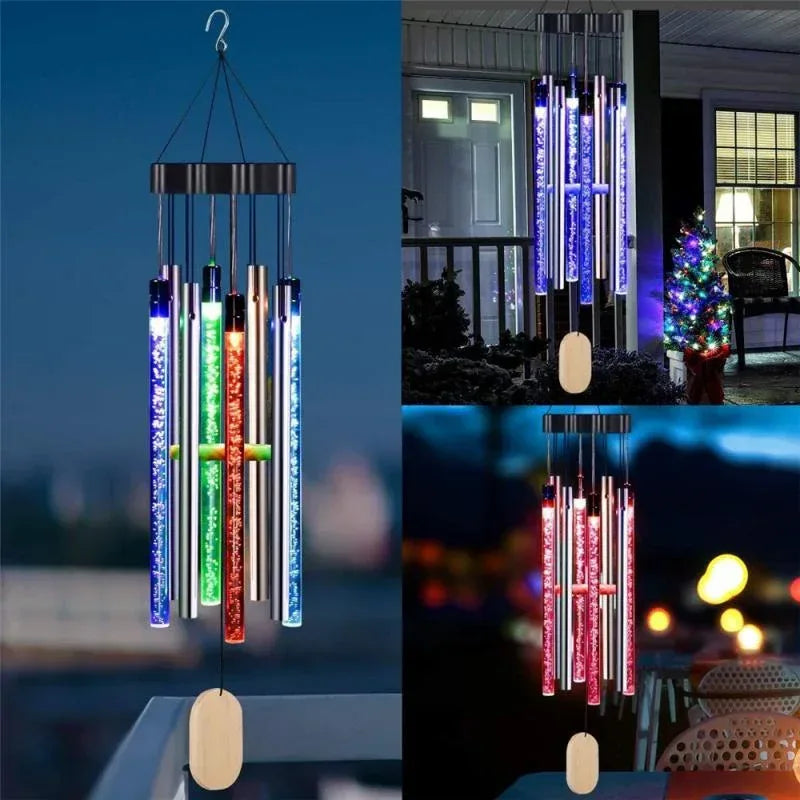 Solar Powered Musical Wind Chime Colorful Bubble Column Garden Decor Default Title