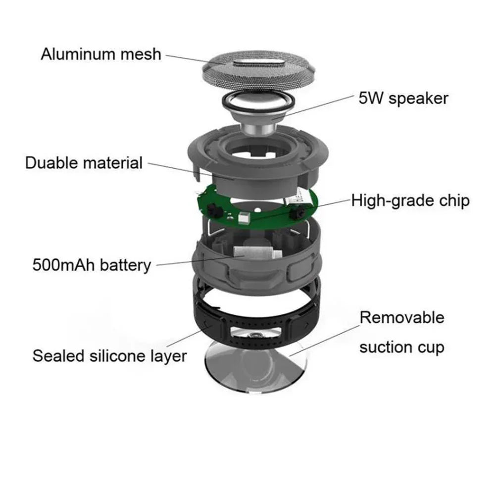 Mini Portable Waterproof Bluetooth Speaker with Suction Cup White