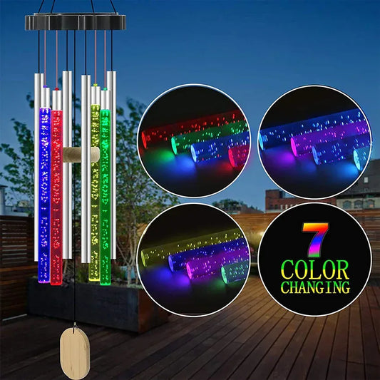 Solar Powered Musical Wind Chime Colorful Bubble Column Garden Decor Default Title