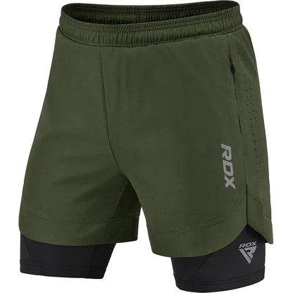T16 2-in-1 Compression MMA Shorts M / Green Black