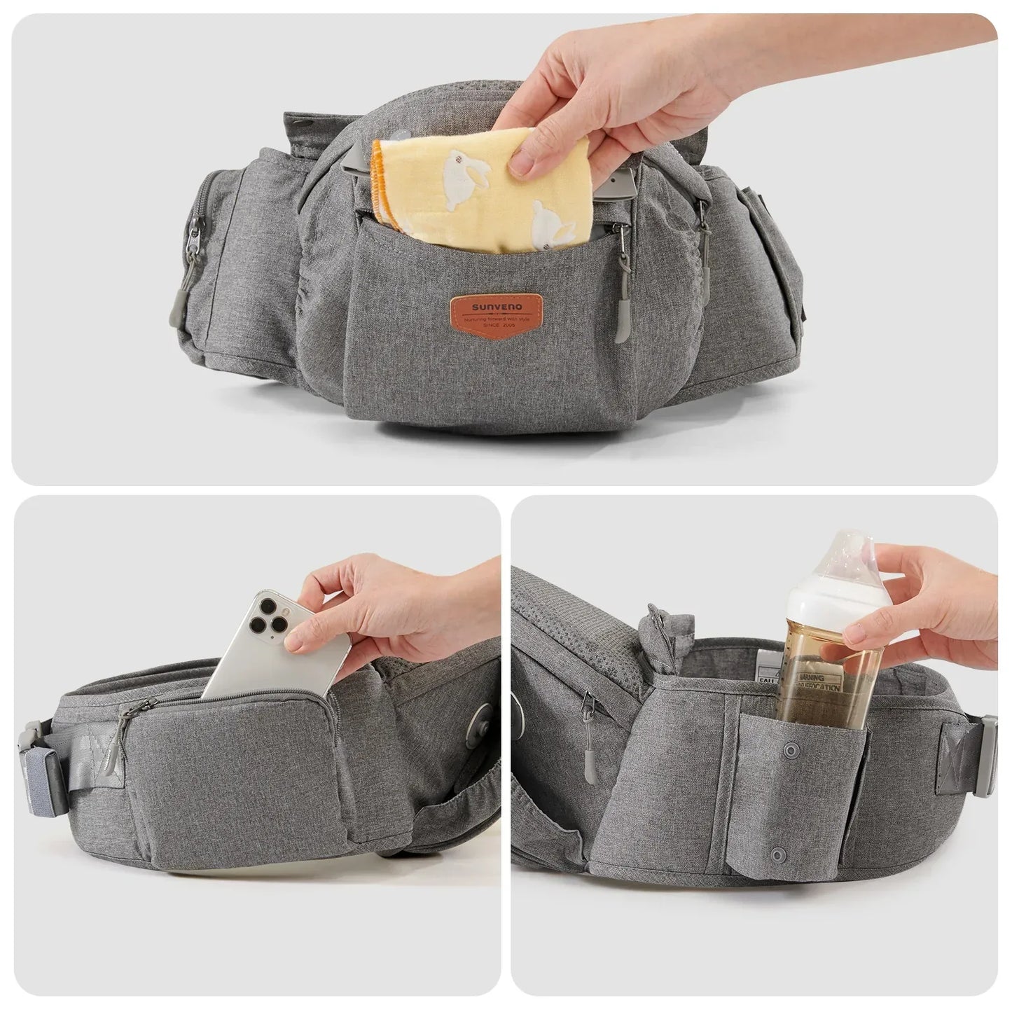 Ergonomic 3-in-1 Baby Carrier and Hipseat Grey Extension Belt