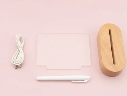 Wood Table Lamp Night Light with Message Board Girl Bedroom Decor Wire Control / RGB