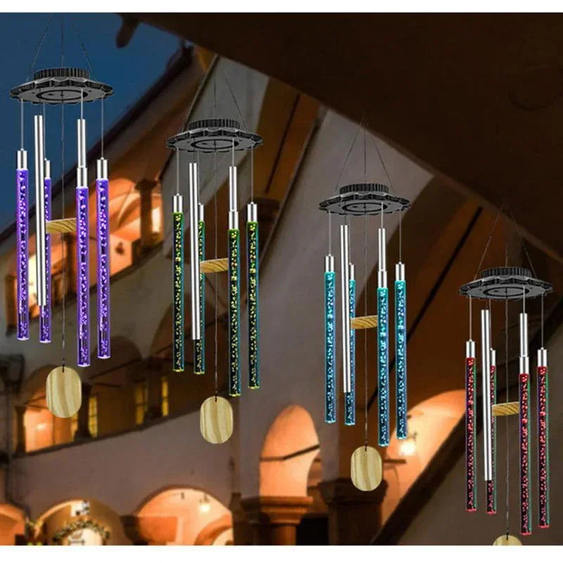 Solar Powered Musical Wind Chime Colorful Bubble Column Garden Decor Default Title