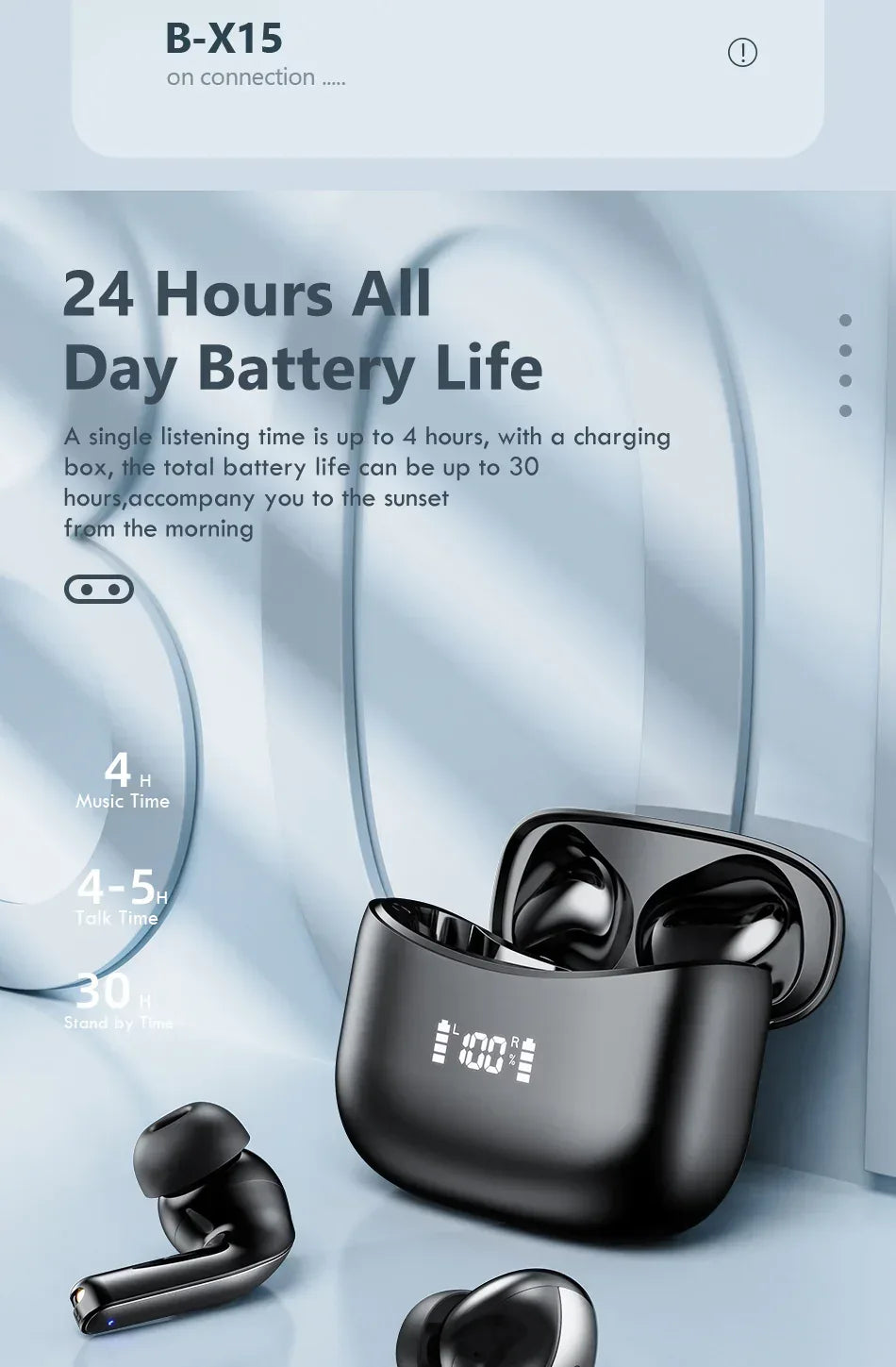 LED TWS Earbuds Bluetooth 5.0 Earphones for Huawei Iphone Black