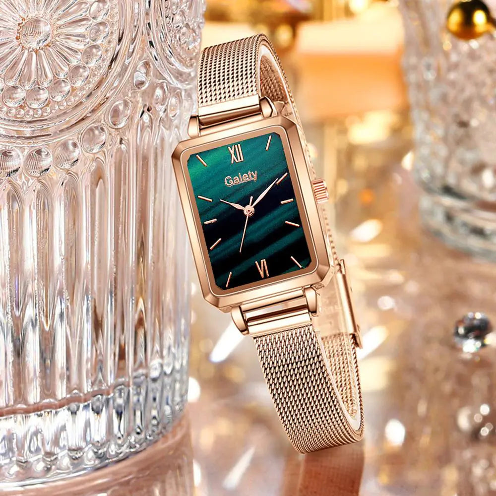 Rectangular Wristwatch and Classic Bracelet