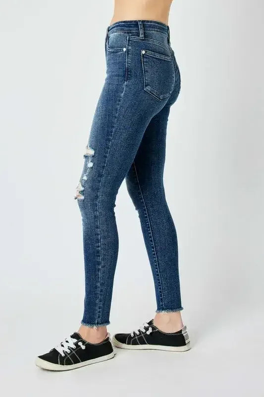 Judy Blue Full Size High Waist Distressed Skinny Jeans Dark / 3/26