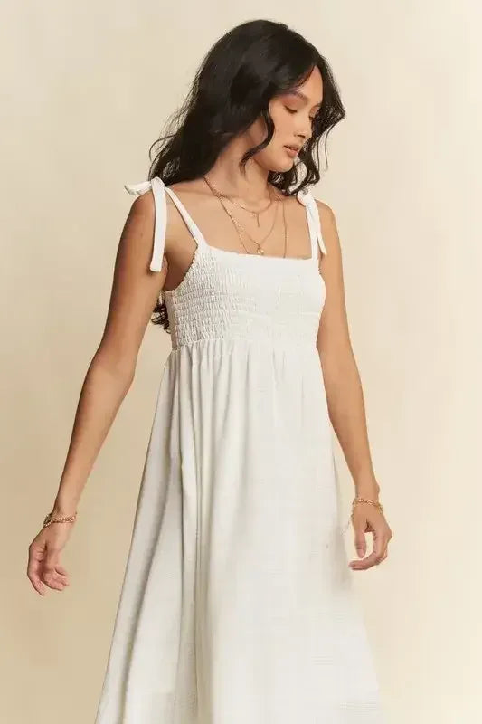 Davi & Dani Smocked Sleeveless Maxi Cami Dress White / S