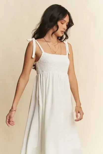 Davi & Dani Smocked Sleeveless Maxi Cami Dress White / S