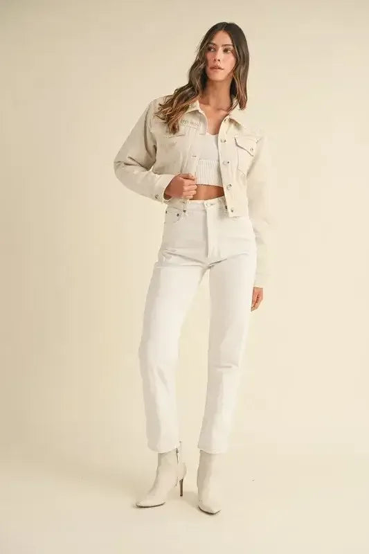 MABLE Embroidered Quilted Cropped Jacket Taupe / S