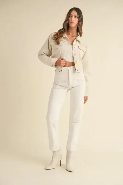 MABLE Embroidered Quilted Cropped Jacket Taupe / S
