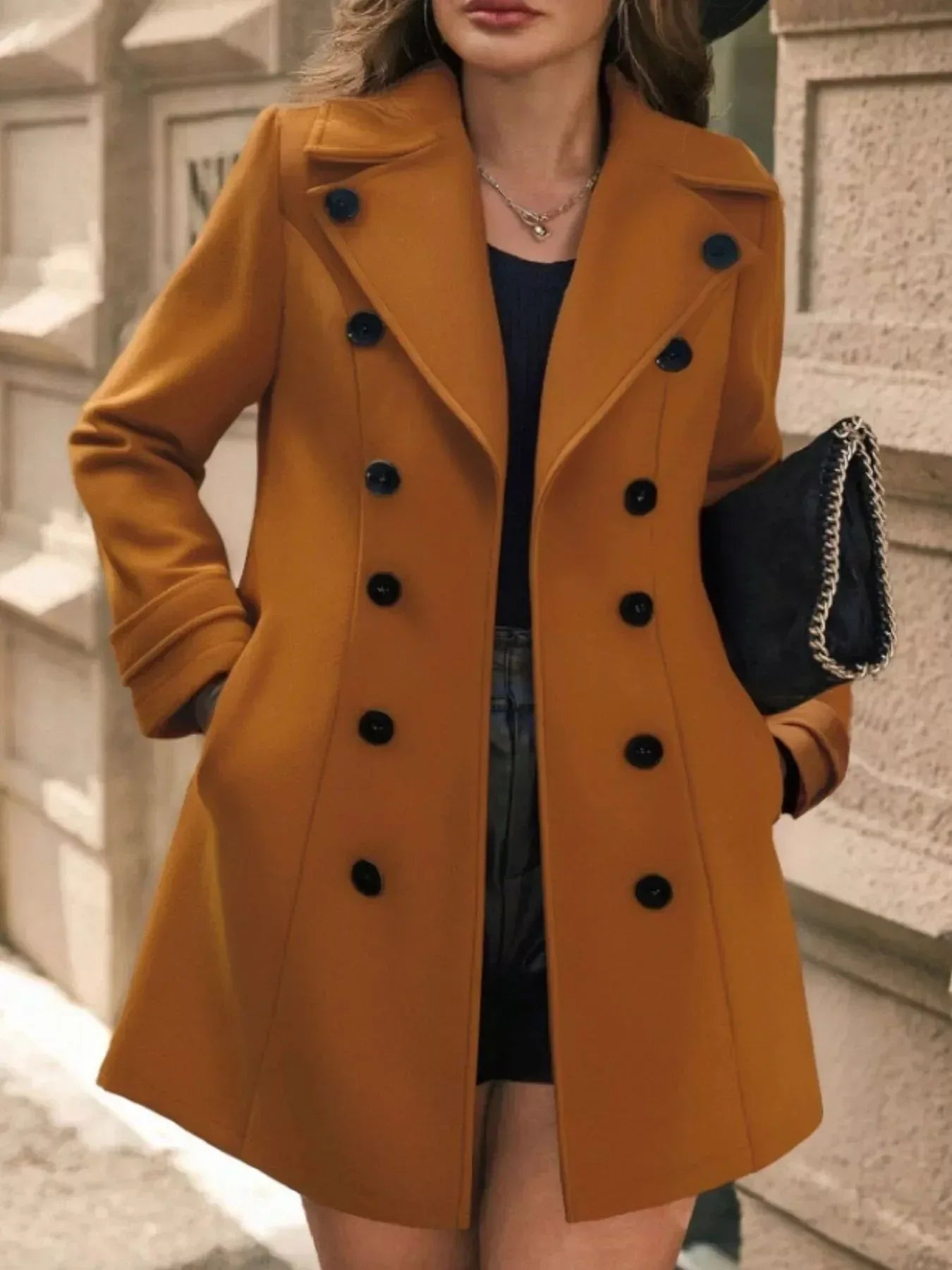 Double-Breasted Wool Blend Overcoat XL / Caramel