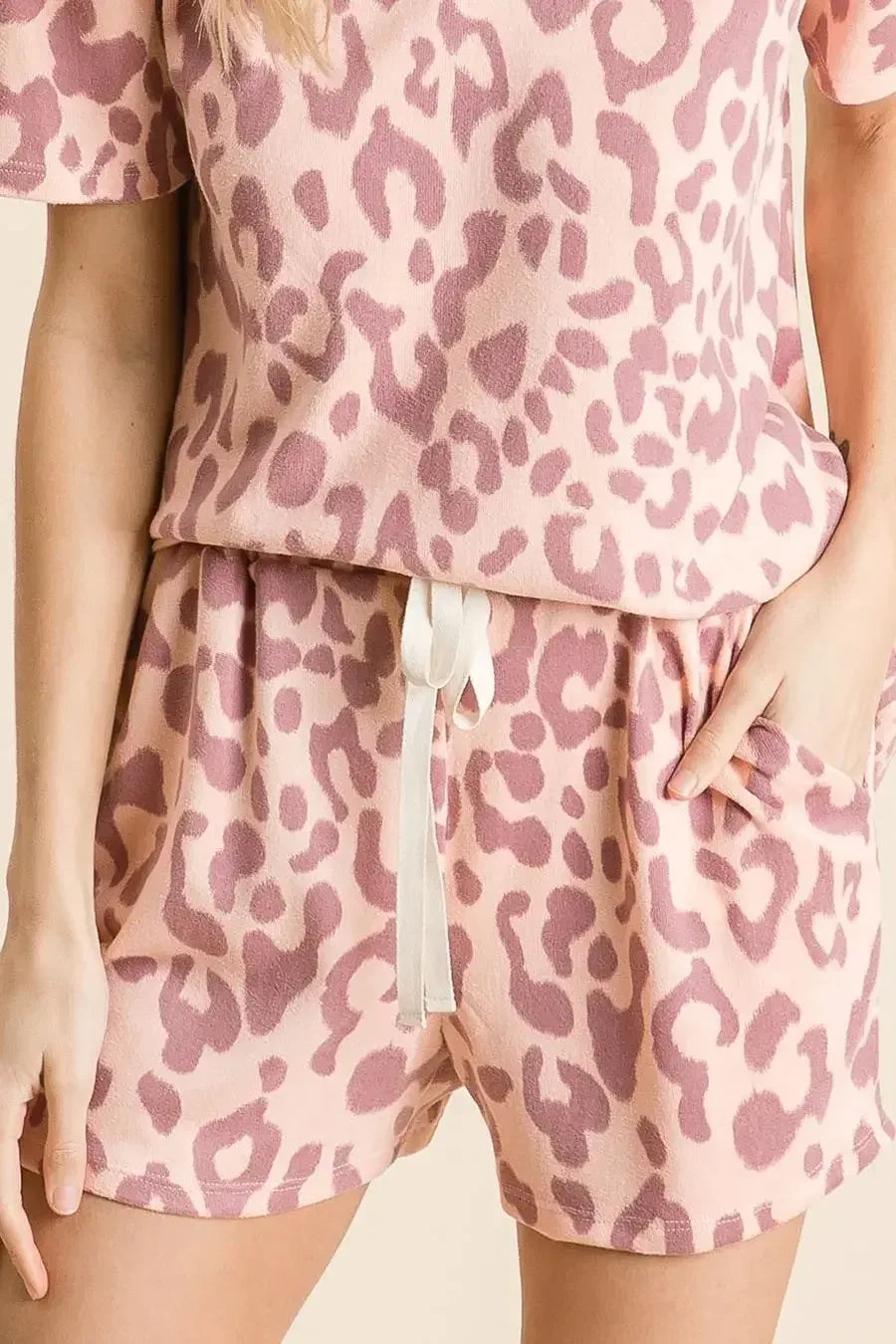BiBi Leopard Shorts with Twill Tape Drawstring MAUVE / S