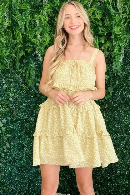 And The Why Ruffle Detailed Floral Babydoll Dress Pastel Yellow / S