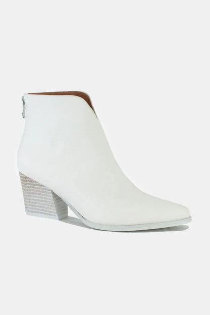 Beast Fashion PU Leather Block Heel Boots with Back Zippers White / 6
