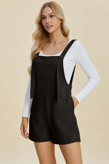Double Take Full Size Texture Sleeveless Romper Black / S