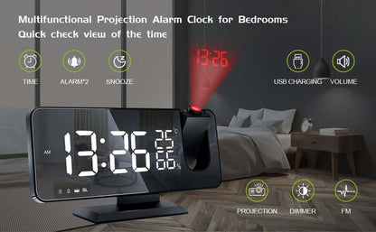 LED Projection Digital Alarm Clock Phone Charger Rose Gold