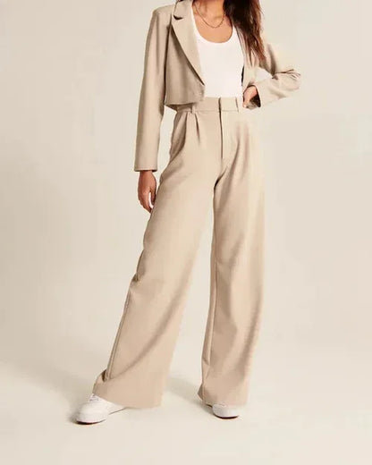 High Waist Straight Trousers With Pockets Wide Leg Casual Pants For S / Apricot