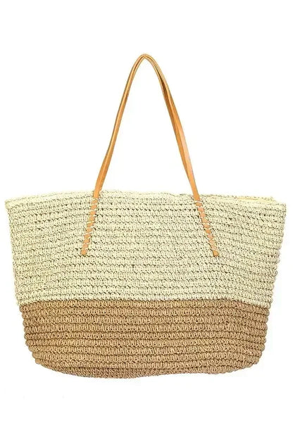 Fame Straw Braided Beach Tote Bag Ta / one size