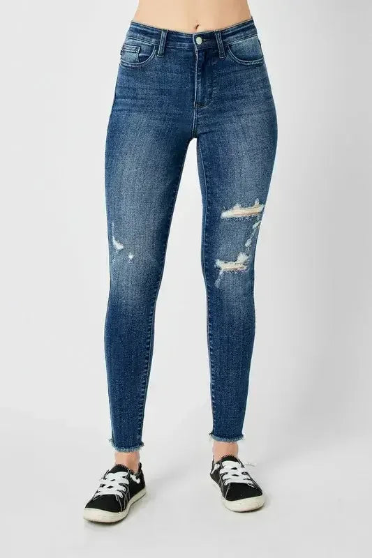 Judy Blue Full Size High Waist Distressed Skinny Jeans Dark / 3/26