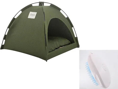 Cat Tent Cooling Mat Dog House Pet Sofa Camping Dog Bed With Cushion M / Military Green set