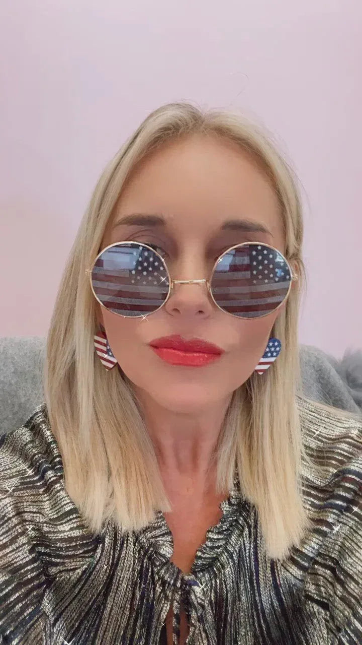 American Flag Round Shaped Sunglasses Vermeil-N11526GD-4102 / Red / 0