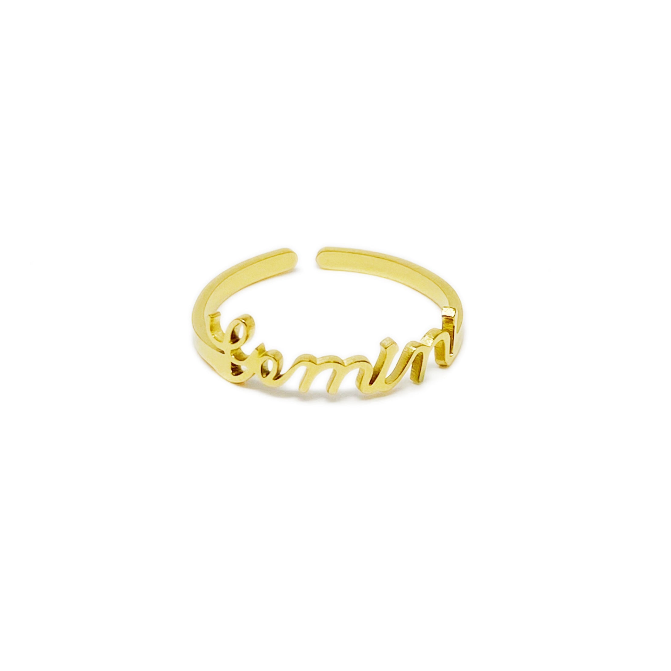 Elegant Scripted Zodiac Ring – Adjustable 18K Gold Plated Stainless Steel