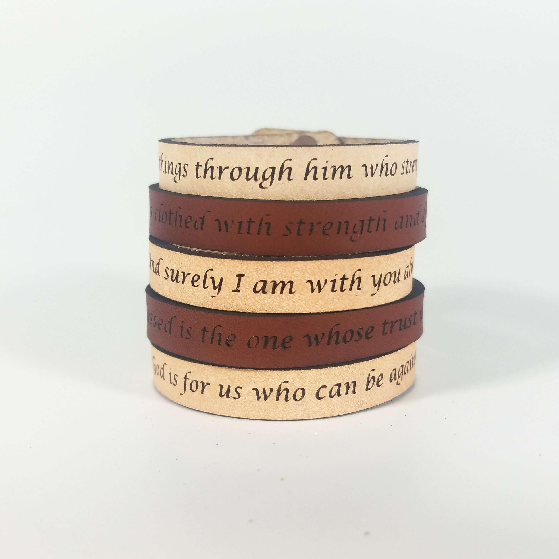 Spiritual Quote Bracelets - I can do all things through him who strengthens me Natural XL