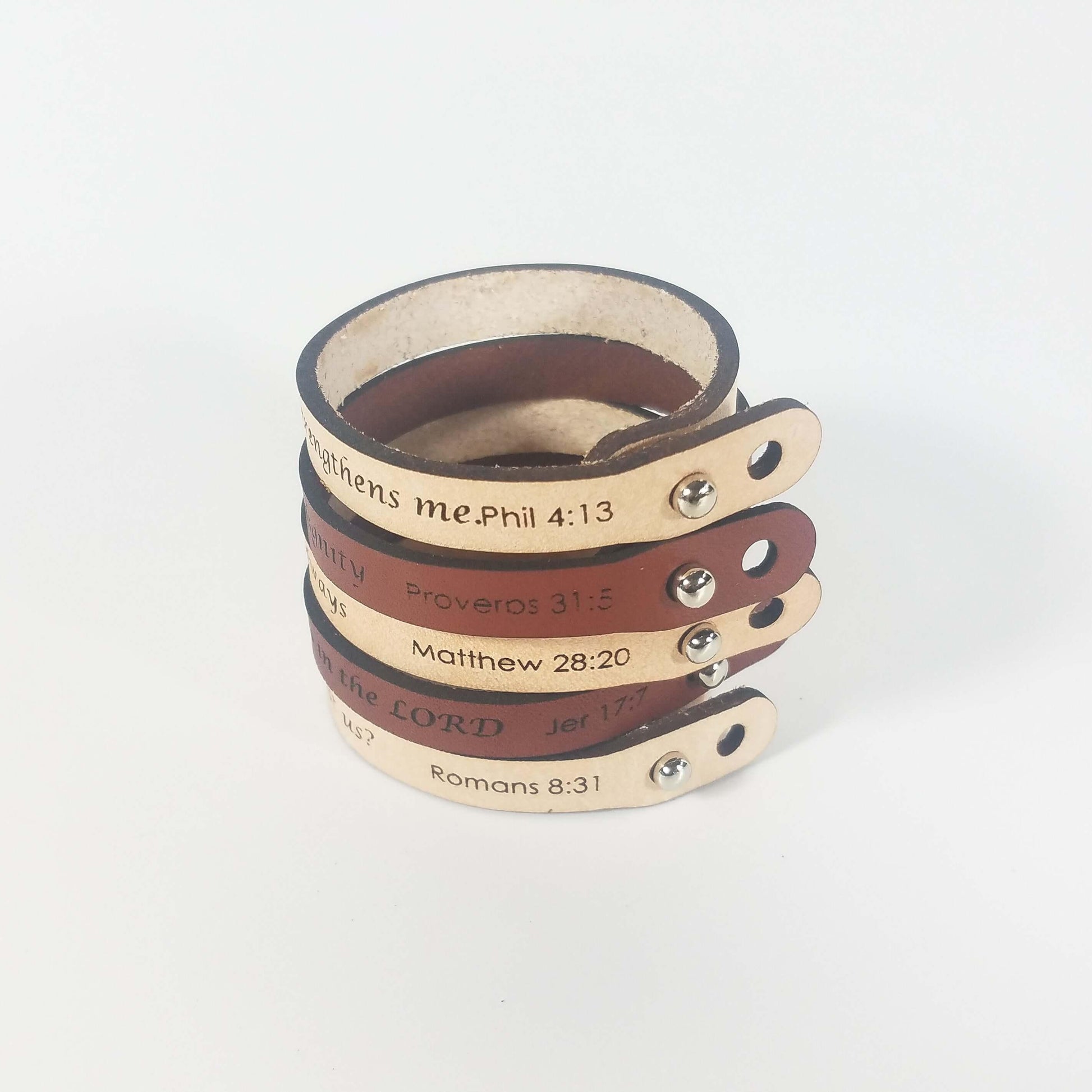 Spiritual Quote Bracelets - I can do all things through him who strengthens me Natural XL