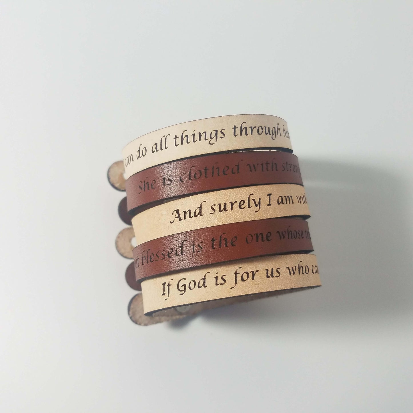 Spiritual Quote Bracelets - I can do all things through him who strengthens me Natural XL