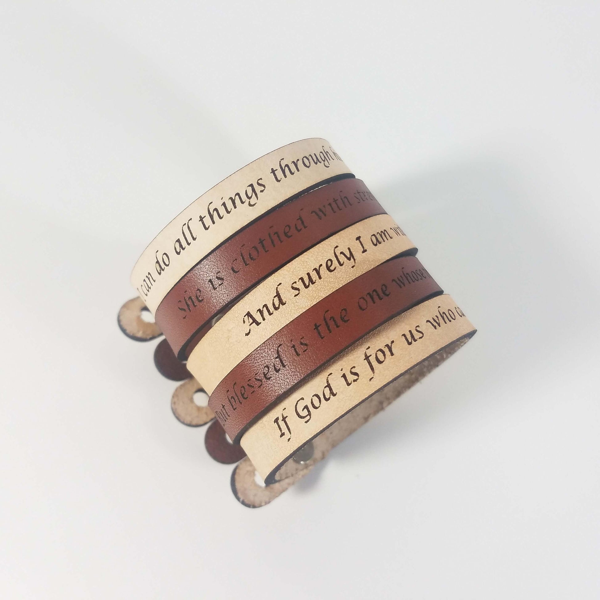 Spiritual Quote Bracelets - I can do all things through him who strengthens me Natural XL