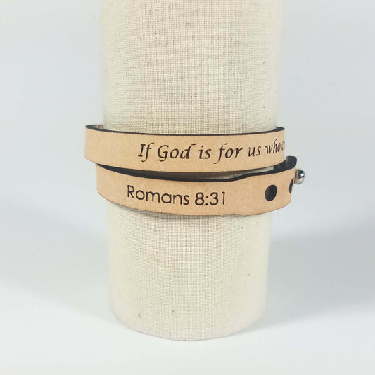 Spiritual Quote Wrap Bracelets - If God is for us who can be against us? Natural L