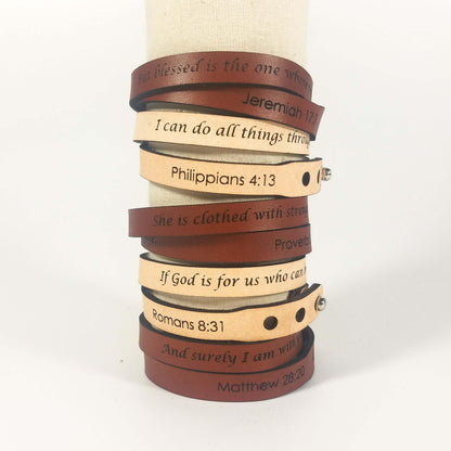 Spiritual Quote Wrap Bracelets - If God is for us who can be against us? Natural L